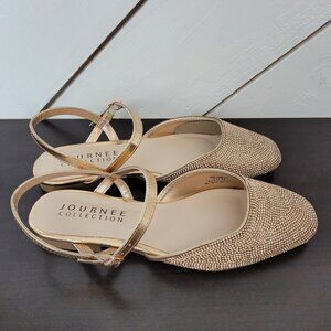 NEW Journee Collection Nysha Women's Size 6.5 Gold Rhinestone Studded Flats